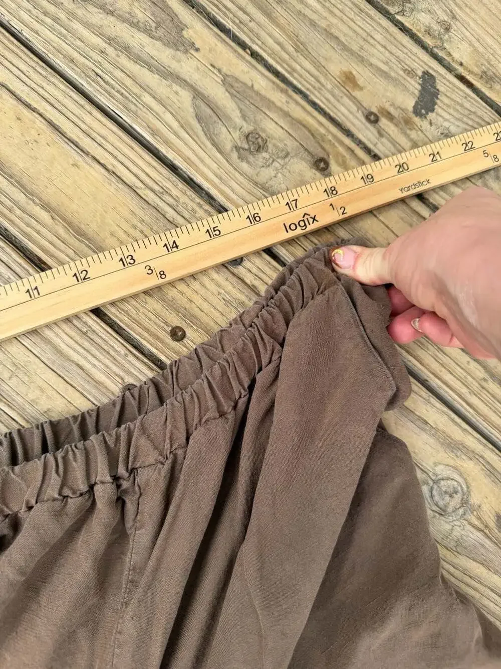 Homefrocks Brown Linen Elastic Waist Wide Leg Cropped Pants Size M - Picture 2 of 7